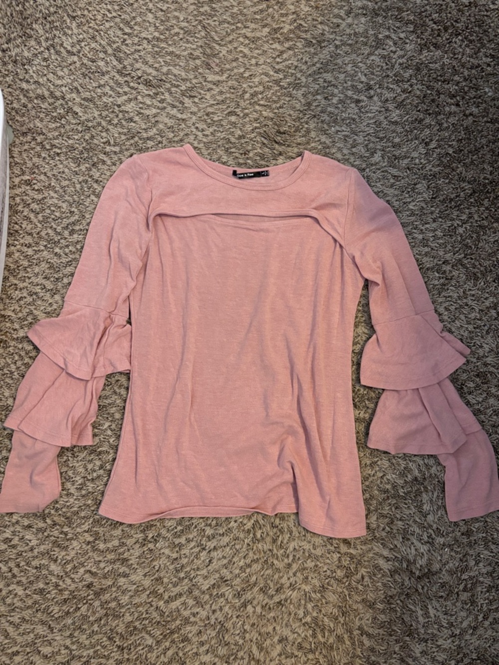 Doe & Rae Dusty Pink Tiered-Ruffle Sleeve Top